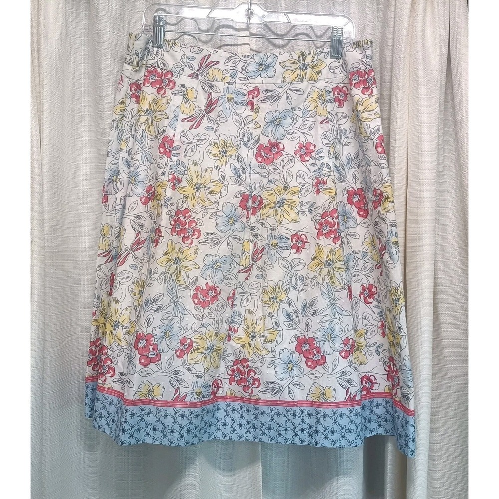 NWT Talbots Women's Size 12‎ Watercolor Floral Dragonfly Print Flare Skirt